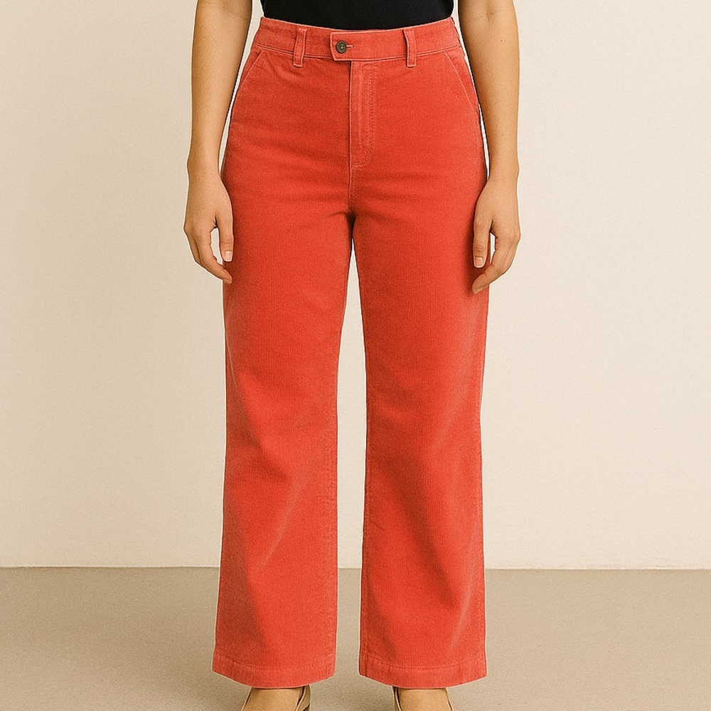 🩷 High-Rise Coral Corduroy Pants with Assymetrical Waist Button Detail